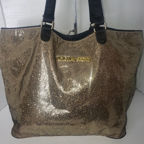 Victoria's Secret Handbags - Victoria's Secret Gold Glitter Extra Large Tote Bag